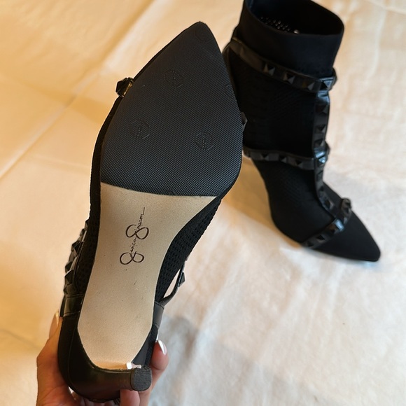 Black sock booties with leather straps and studs - Picture 2 of 4